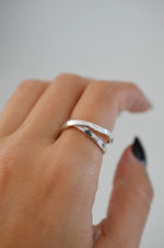 Silver Hammered Crossband Ring