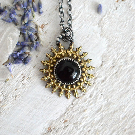 Sunburst Onyx & Brass Pendant
